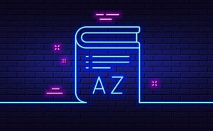Neon,Light,Glow,Effect.,Vocabulary,Line,Icon.,Book,Glossary,Sign.