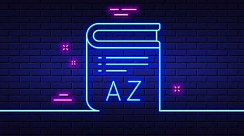 Neon,Light,Glow,Effect.,Vocabulary,Line,Icon.,Book,Glossary,Sign.